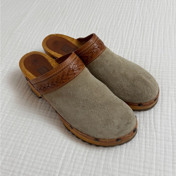 Vintage 90’s Y2K Faded Glory Suede Leather Chunky Slip On Wooden Clogs Size 10 - Picture 12 of 15